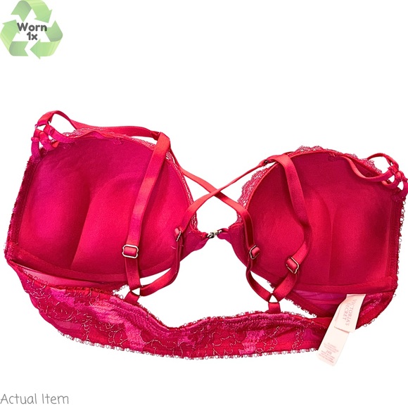 Victoria’s Secret Red and Pink Lace and Floral Bombshell Bra Size 34B - Picture 2 of 4
